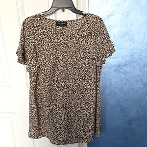 Lane Bryant Ruffled Short Sleeve Blouse in Brown and White